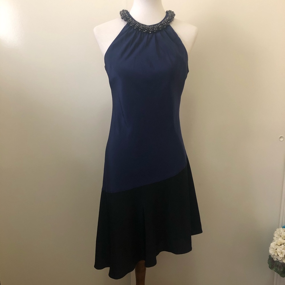 Ali Ra 100% Silk Black & Navy Dress Sz 6